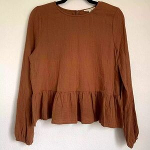 Copper key gauzy cotton peplum top | S | orange/ brown